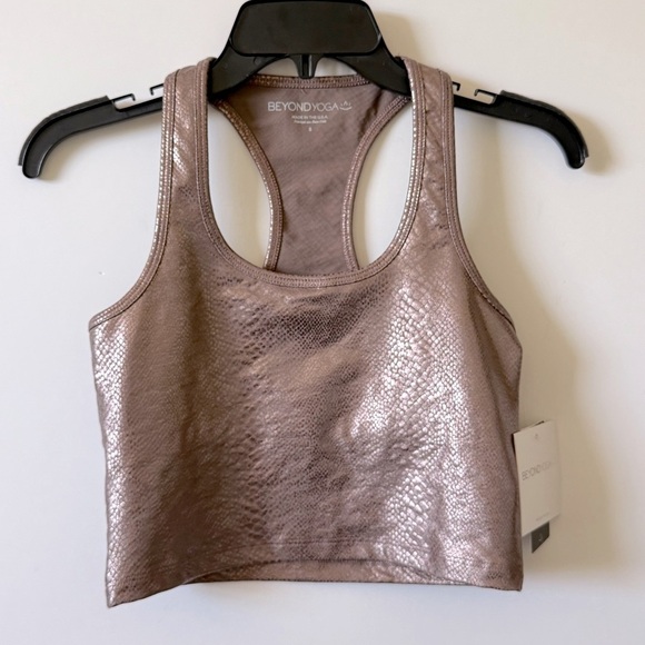 Beyond Yoga Recerback Crop Top Women Size S Athletic Performance Mocha Metallic - Picture 3 of 14